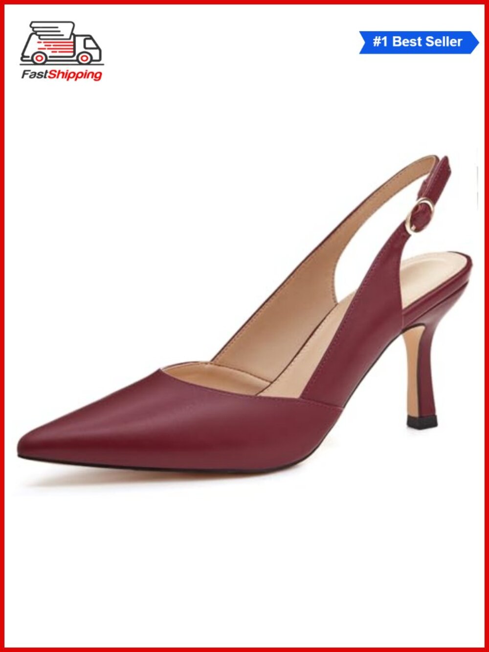 ✨Rilista Faux Leather Slingback Kitten Heels Pointed Toe Dress Pumps